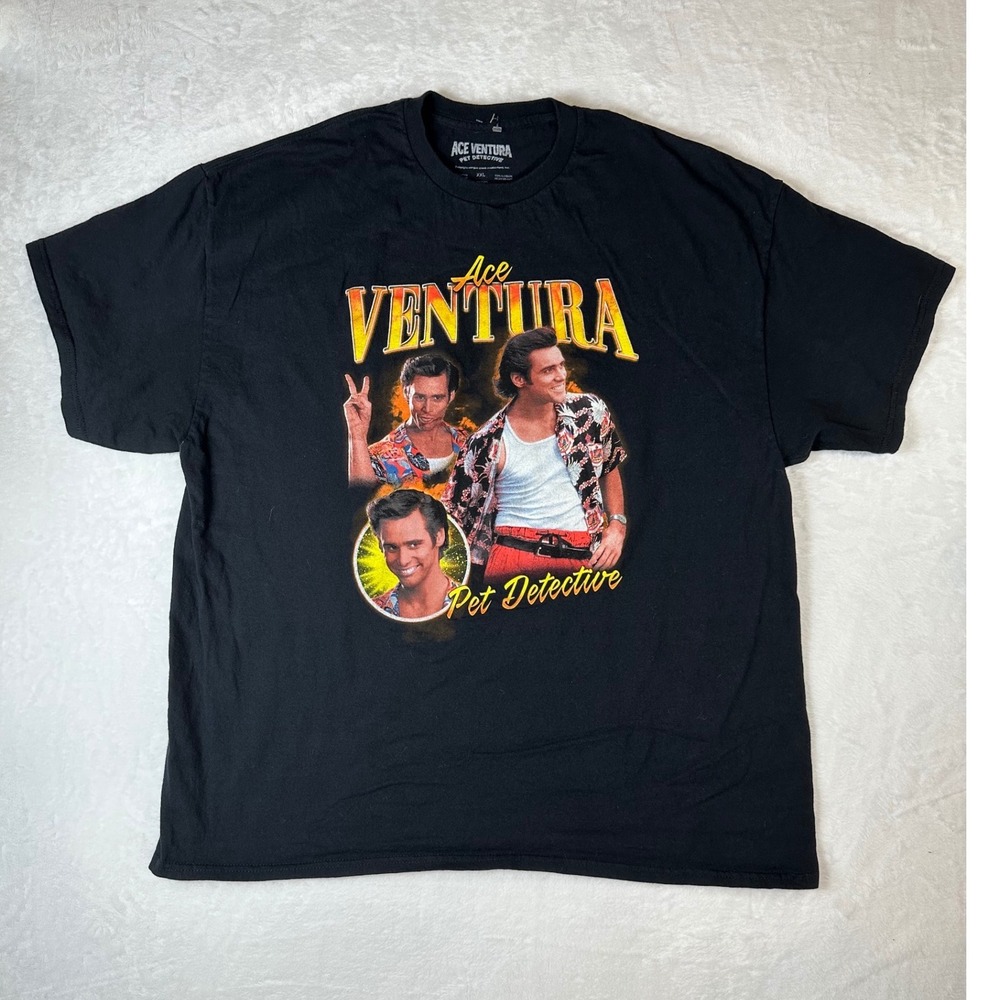 Ace Ventura Pet Detective Jim Carrey Graphic T-Shirt Mens XXL Black Cotton Tee